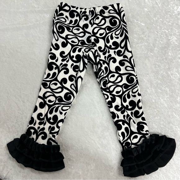Mud Pie 9-12 mnths flare pants black white velour ruffle hem - Picture 4 of 7